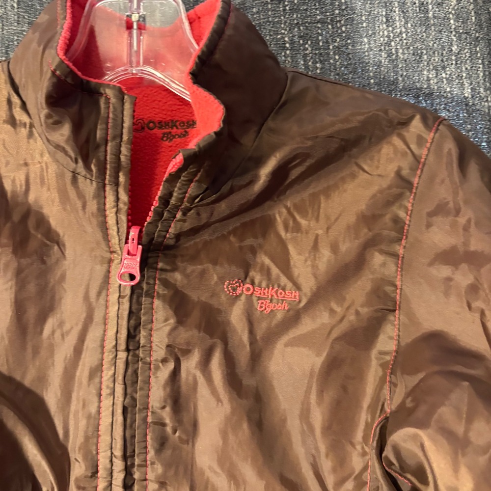 OshKosh B'gosh Reversible Zipper Jacket Pink Brown Fleece Windbreaker (Girls 6x) - Picture 9 of 10